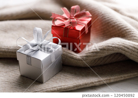 Artisan gift box on soft sweater 120450892