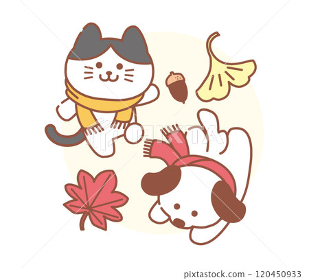 貓和狗的秋天插畫 120450933