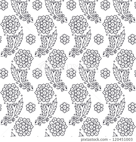 Seamless pattern with white Paisley motifs on black background 120451003