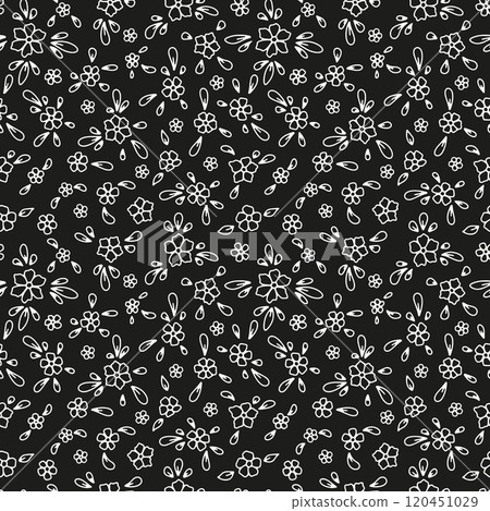 Seamless black and white pattern with ditsy florals 120451029