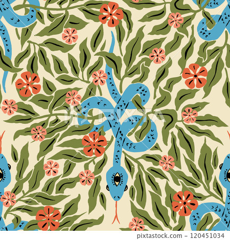 Seamless pattern with mystic floral snakes 120451034