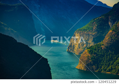 Cruise ship on fjord in Norway Cruise ship on fjord in Norway 120451229