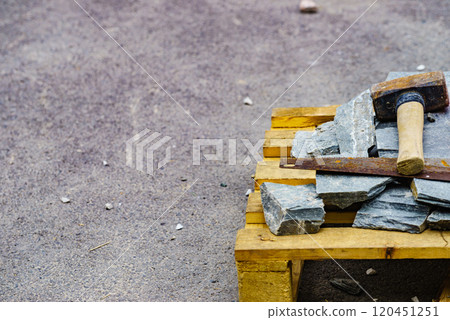 Stone masonry material on construction site Stone masonry material on construction site 120451251