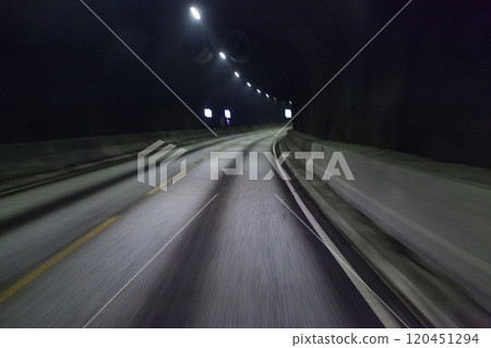 Empty tunnel road with motion blur, Norway Empty tunnel road with motion blur, Norway 120451294