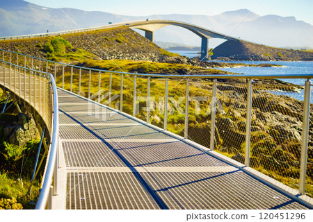 The Atlantic Road, view from walking path, Norway 120451296