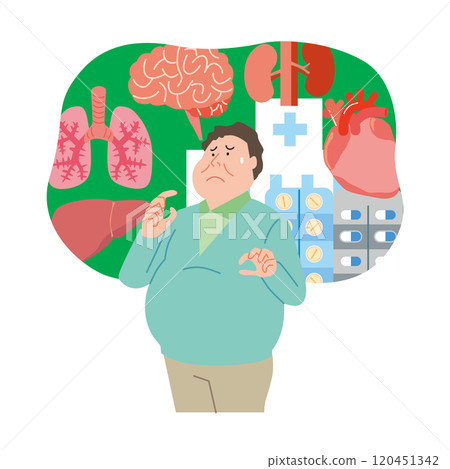 Worried man with organ disease 120451342