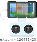 Drone remote control via smartphone vector on white 120451423