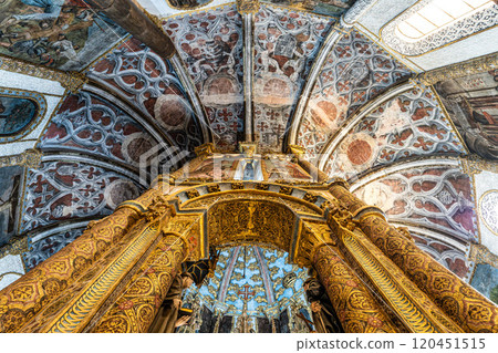 Tomar, Portugal - Mar 12, 2024: The Charola of the Convent of Christ, magnificent Knights Templar architecture at Tomar Tomar, Portugal - Mar 12, 2024: The Charola of the Convent of Christ, magnificent Knights Templar architecture at Tomar 120451515