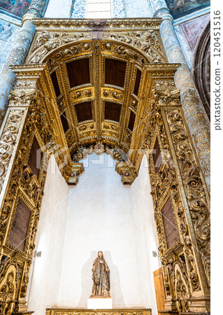 Tomar, Portugal - Mar 12, 2024: The Charola of the Convent of Christ, magnificent Knights Templar architecture at Tomar Tomar, Portugal - Mar 12, 2024: The Charola of the Convent of Christ, magnificent Knights Templar architecture at Tomar 120451516