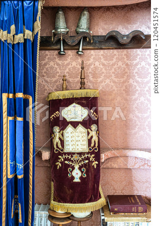 Interior of the Synagogue of Tomar in Portugal. Former place of 120451574