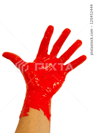 Red paint on hand 120452444