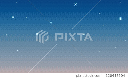 Pixel art starry sky. Seamless when docking horizontally, evening or morning vector background. Pixel art starry sky. Seamless when docking horizontally, evening or morning vector background. 120452604