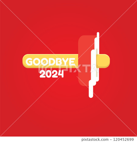 vector goodbye 2024 hello 2025 year vector concept illustration with melt ice cream isolated on red background. End of the 2024 year background or poster 120452699
