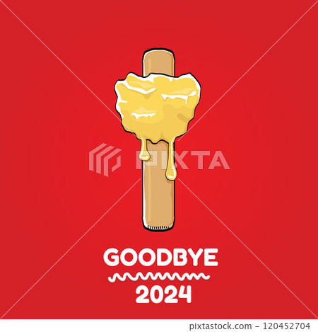 vector goodbye 2024 hello 2025 year vector concept illustration with melt ice cream isolated on red background. End of the 2024 year background or poster vector goodbye 2024 hello 2025 year vector concept illustration with melt ice cream isolated on red background. End of the 2024 year background or poster 120452704