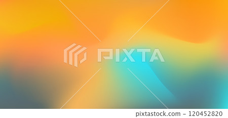 Abstract vibrant digital watercolor orange, turquoise blue and gray colors mesh gradient background. Trendy colorful liquid wavy yellow and aquamarine print for ui design, banner, business poster 120452820