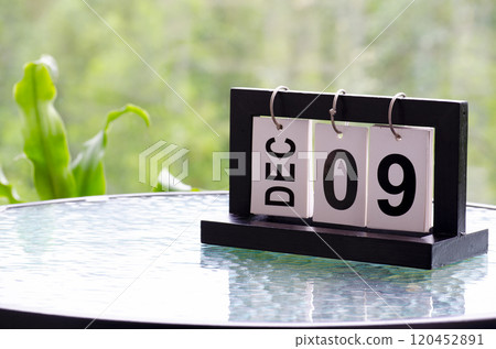 9 December calendar on marble table with customizable space for text. December calendar concept 120452891