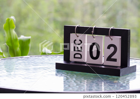 2 December calendar on marble table with customizable space for text. December calendar concept 120452893