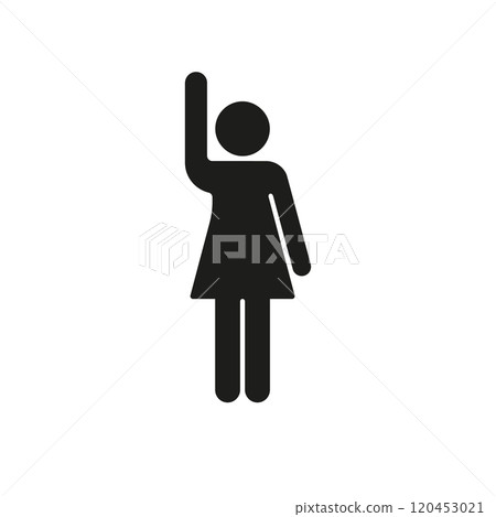 Human Figure with Raised Arm in Greeting Gesture. Person Icon Waving Hand Silhouette Icon. Greeting Gesture Symbol. Isolated Vector Illustration Human Figure with Raised Arm in Greeting Gesture. Person Icon Waving Hand Silhouette Icon. Greeting Gesture Symbol. Isolated Vector Illustration 120453021