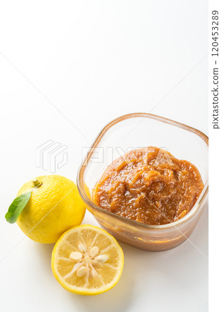 Yuzu miso on white background Yuzu miso on white background 120453289