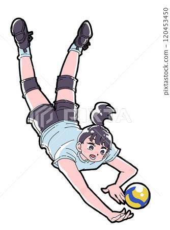 一個女孩進行飛行接收的插圖 一個女孩進行飛行接收的插圖 120453450