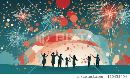 一家人欣賞煙火 120453494