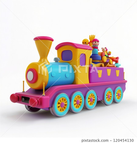 Colorful toy train with cheerful characters for imaginative play in childrens education 120454130