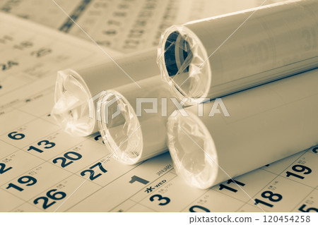 Calendar for distribution Greetings around Business Next year's wall calendar Year-end distribution Paper calendar Crude 120454258