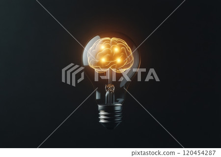 Light bulb with a glowing brain inside symbolizes creativity and innovative thinking 120454287