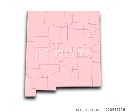 3d Map of New Mexico state with counties, color. United State of America, US, United State 120455136