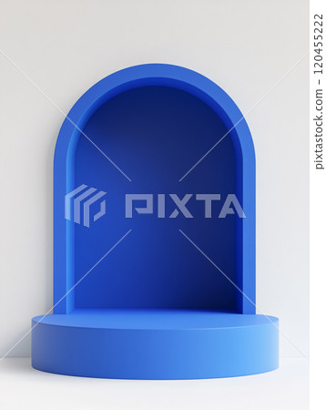 A blue podium isolated on a white background with bright natural light. A blue podium isolated on a white background with bright natural light. 120455222