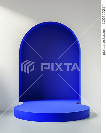 A blue podium isolated on a white background with bright natural light. A blue podium isolated on a white background with bright natural light. 120455234