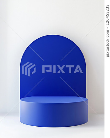 A blue podium isolated on a white background with bright natural light. A blue podium isolated on a white background with bright natural light. 120455235