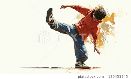Young man breakdancing with artistic colorful brush strokes 120455345