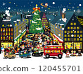 A cute illustration of a bustling town on a Christmas night 120455701