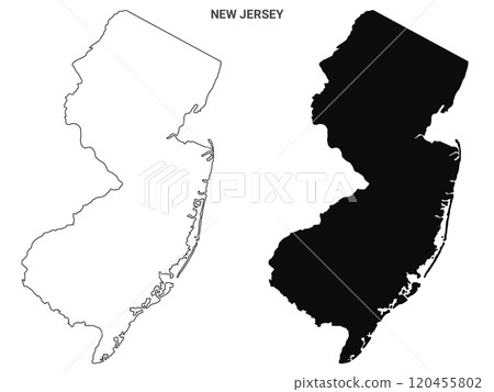 New Jersey outline and solid map set - illustration version New Jersey outline and solid map set - illustration version 120455802