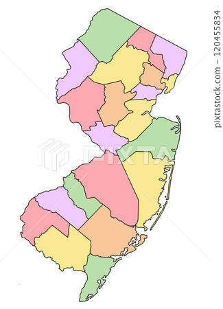 new jersey administrative map. counties map of new jersey with different colours, blank Map, empty map of new jersey. 120455834