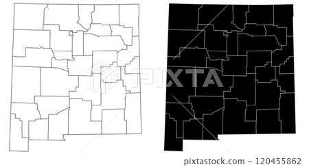 New Mexico administrative map, New Mexico outline and counties state map set - illustration version New Mexico administrative map, New Mexico outline and counties state map set - illustration version 120455862