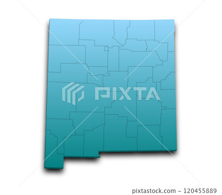 3d Map of New Mexico state with counties, color. United State of America, US, United State 3d Map of New Mexico state with counties, color. United State of America, US, United State 120455889