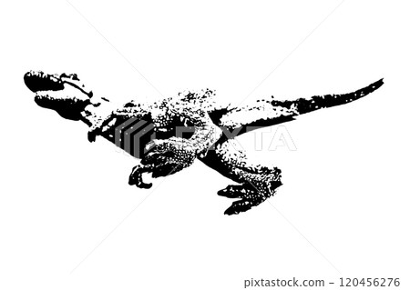 black dinosaur silhouette isolated on white background, model of giganotosaurus toy 120456276