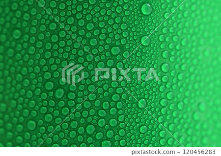 water drop on green beverage cans background, texture of cold aluminium drink package water drop on green beverage cans background, texture of cold aluminium drink package 120456283