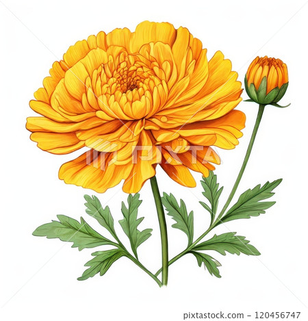 the AI Image Generator, Yellow zinnia flower with a stem isolated 120456747