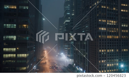 fog in the city nighttime scene 120456823