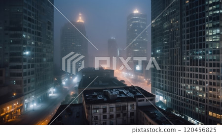 fog in the city nighttime scene 120456825