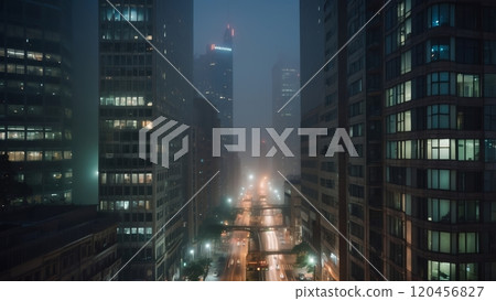 fog in the city nighttime scene 120456827