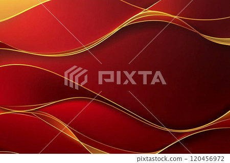 A red and gold wave patterned background with a red and gold color scheme.  120456972