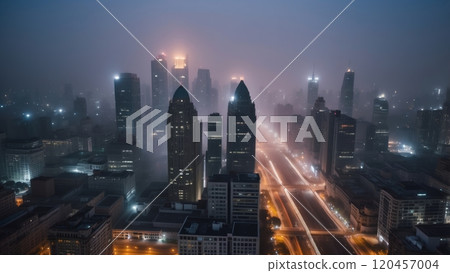 fog in the city nighttime scene 120457004