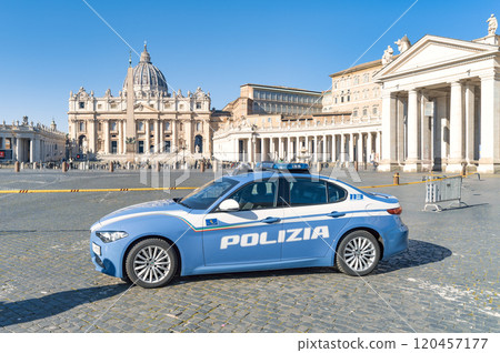 Italian police car near St. Peter's Square, Vatican, Rome 120457177