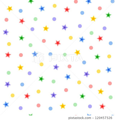 Stars in random chaotic order seamless pattern simple doodle hand drawn minimalist repeat illustration, Christmas holiday colorful ornament for seasons greetings, invitation, textile, gift paper 120457326