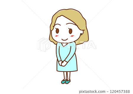 （全身對角線）白人婦女站起來微笑 120457388