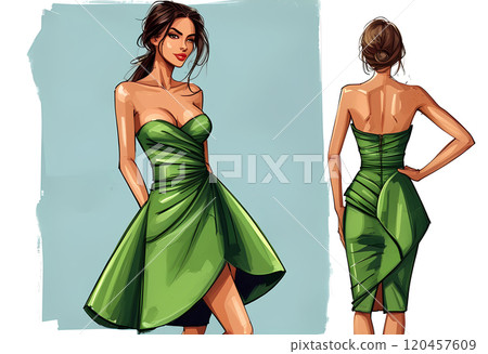 Technical flat fashion sketch - wrap dresses - woman clothes 120457609